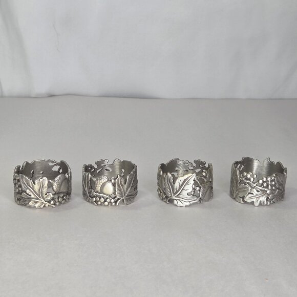 NWT Longaberger Falling Leaves Pewter Napkin Rings Set of 4 - Picture 2 of 4